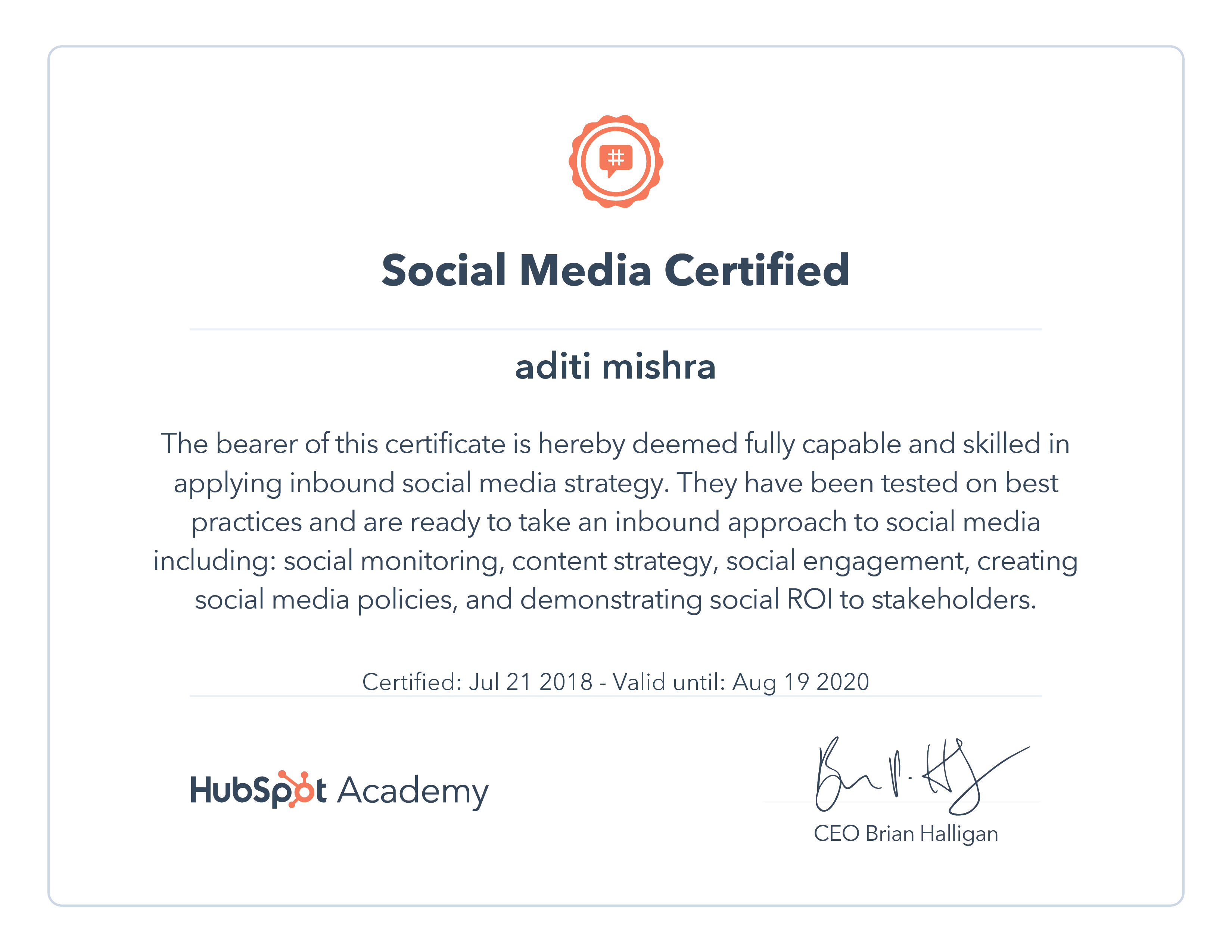 Digital Marketing Certification ~ HubSpot Social Media Certification